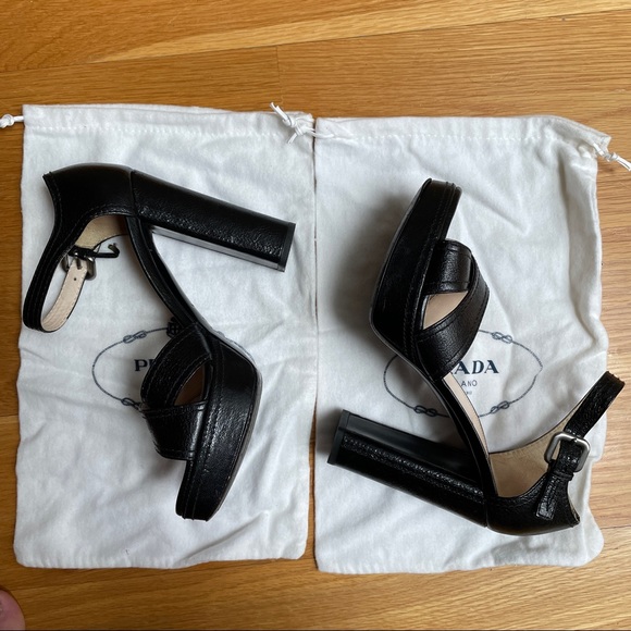 Prada Madras Classic Nero Open Toed Platform Heels - Picture 13 of 15